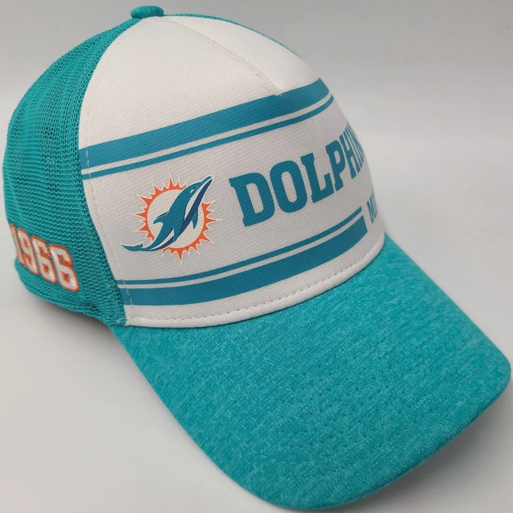 Miami Dolphins Hat Fitted M-L Mesh New Era 39Thirty‎ Aqua White NFL Football Men